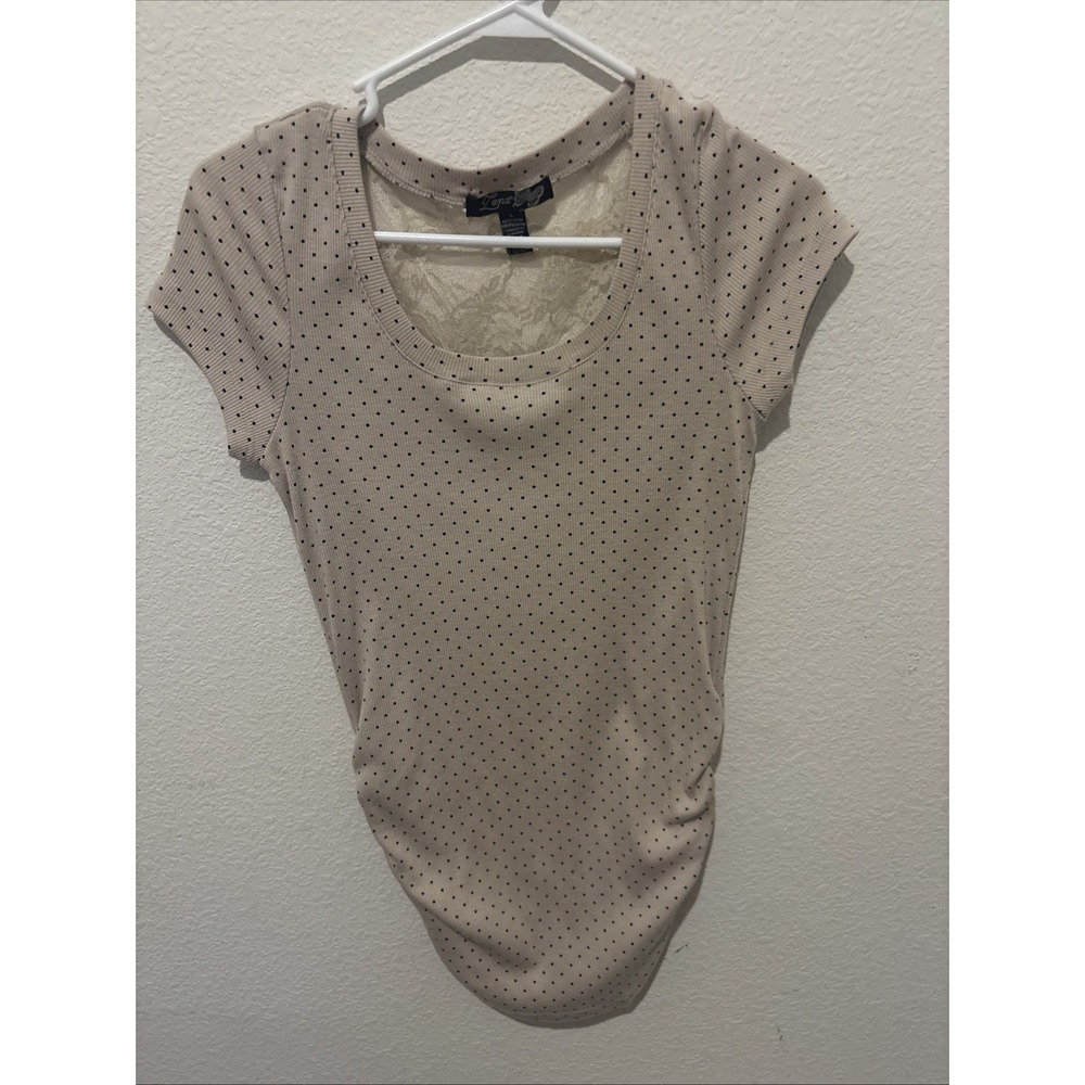 Lena Tan U-Neck Black Polkadot Short Sleeve shirt Size L